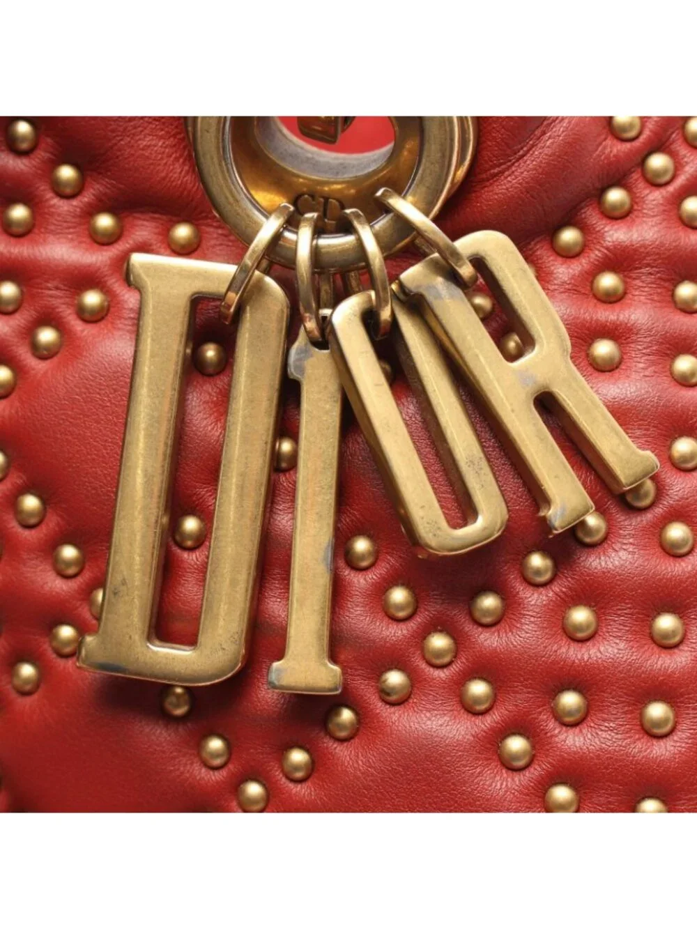 Dior Handbag Lady Dior 2-Way Red Leather Lady Dior Studs Tote